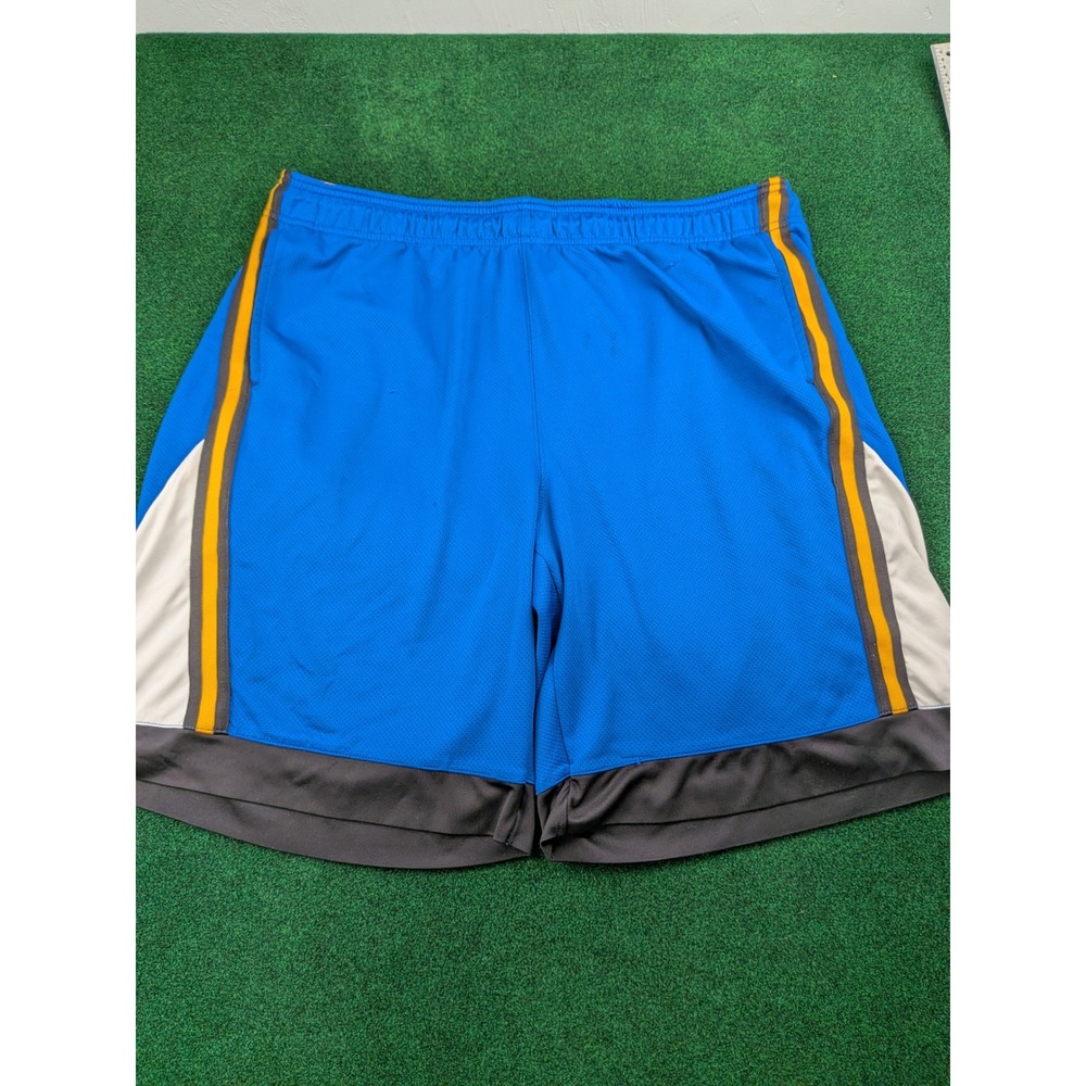 AND1 Mens Basketball Shorts Blue Gold Striped Mesh Athletic 2XL ANM202SH03
